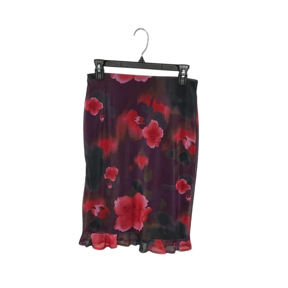VTG 90s Floral Ruffle Skirt Knee Length Size Medium Romantic Fairycore Whimsical